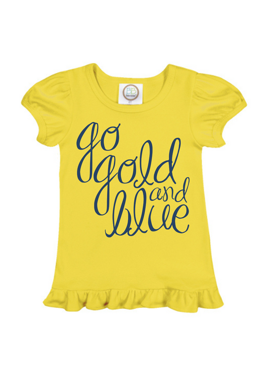 Gold and Blue | Ruffle Tee on Yellow